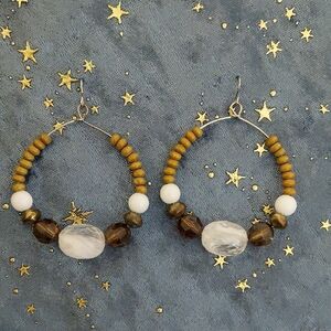 Beaded Brown and White Earrings